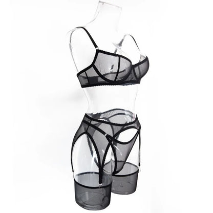Toucheart Erotic Lingerie with Stockings Mesh Thin Model See-through Patchwork Body Shaping Seductive Women Delicate Underwear