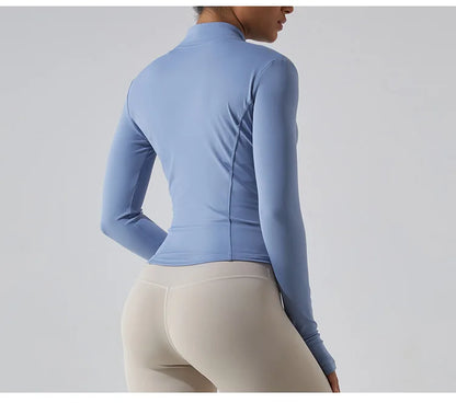 Zipper Long Sleeve Sports Jacket Women Fitness Yoga Shirt Gym Top Activewear Running Coats Push Up Workout Clothes Woman Jacket