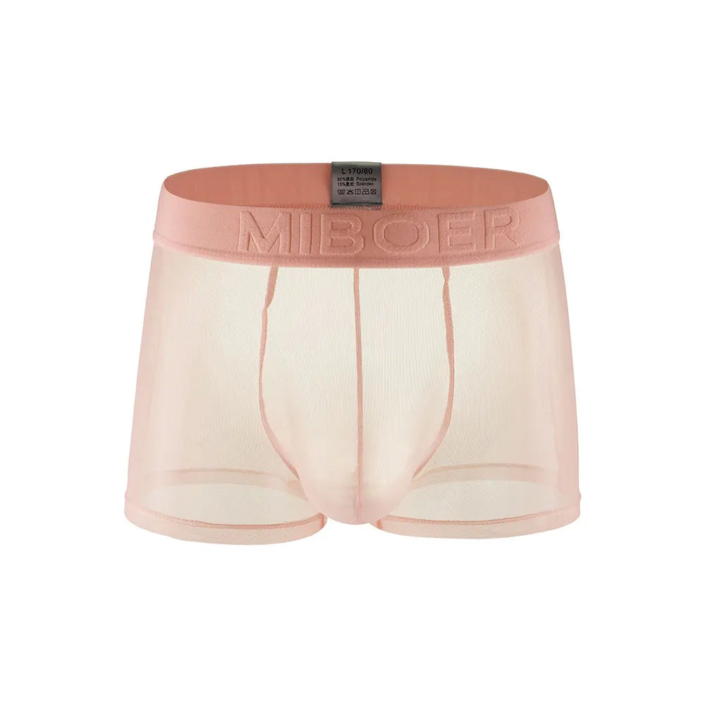 MIBOER Men's Sheer Mesh Boxer Briefs with 3D Contoured Pouch And Embossed Logo Waistband Ultra Thin Breathable Underwear