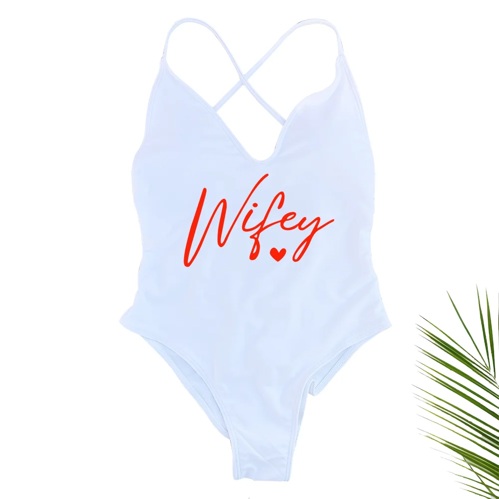 Sexy Padded Wifey One Piece Swimsuit bride Swimwear Women Backless Rose gold Bathing Suit Summer Beachwear monokini Thong