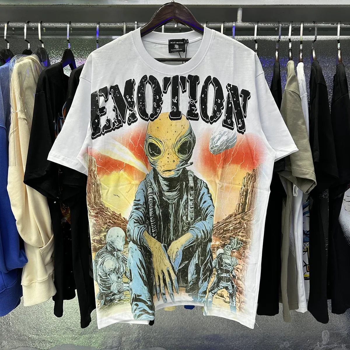 MIXED EMOTION Shirt Rhinestone Short Sleeve Men Women T-shirt Streetwear 100% Cotton Loose Round Neck Top Tees Oversized Tee Top