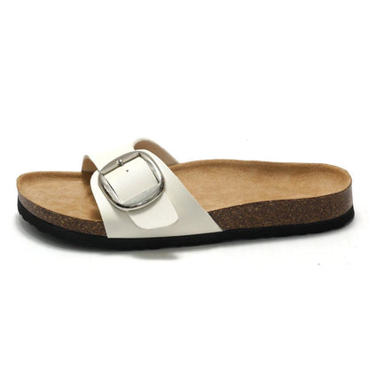 New Women Cork Clogs Slippers Cork Footbed Beach Sandals Outdoor Suede Clogs Sandals With Adjustable Buckle
