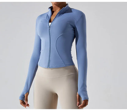 Zipper Long Sleeve Sports Jacket Women Fitness Yoga Shirt Gym Top Activewear Running Coats Push Up Workout Clothes Woman Jacket