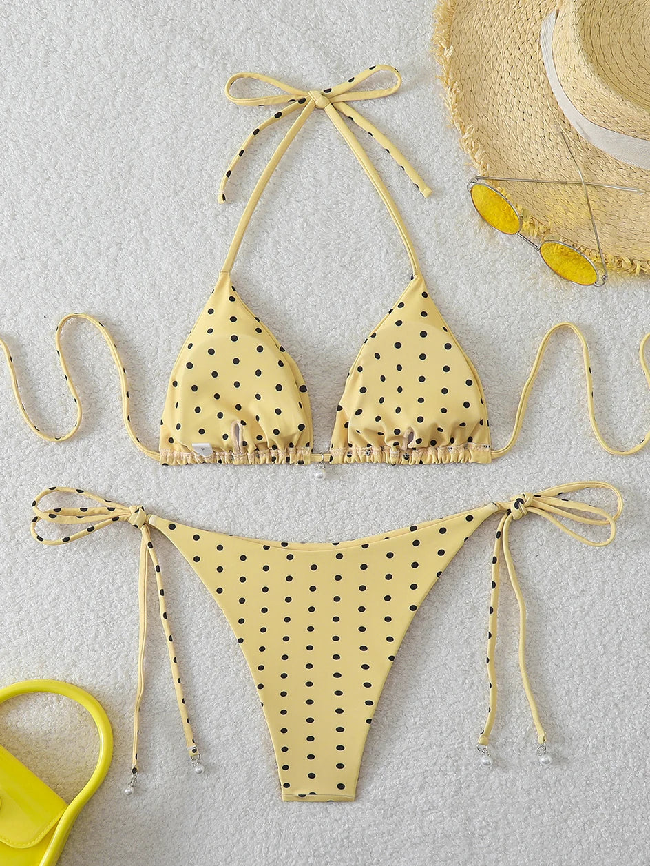 Sexy  Micro Bikinis Sets Pearl Dot Print Swimwear 2026 Bathing Suit Woman Beachwear Women Beach Summer Bikini Two-piece Swimsuit