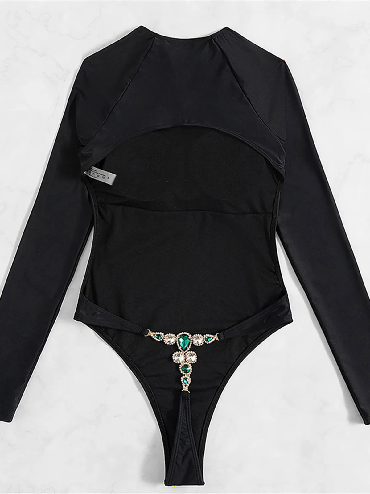 Diamond Rhinestones Long Sleeve Extreme Mini Micro Thong Women Swimwear One Piece Swimsuit Female Bather Bathing Suit Swim K4887