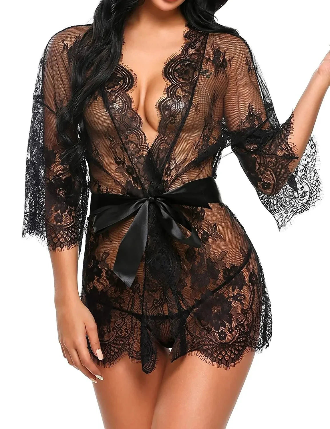 Women Sexy Lingerie Babydoll Erotic Transparent V-Neck Nightdress Robe G-string Costume Lace Sleepwear Dress