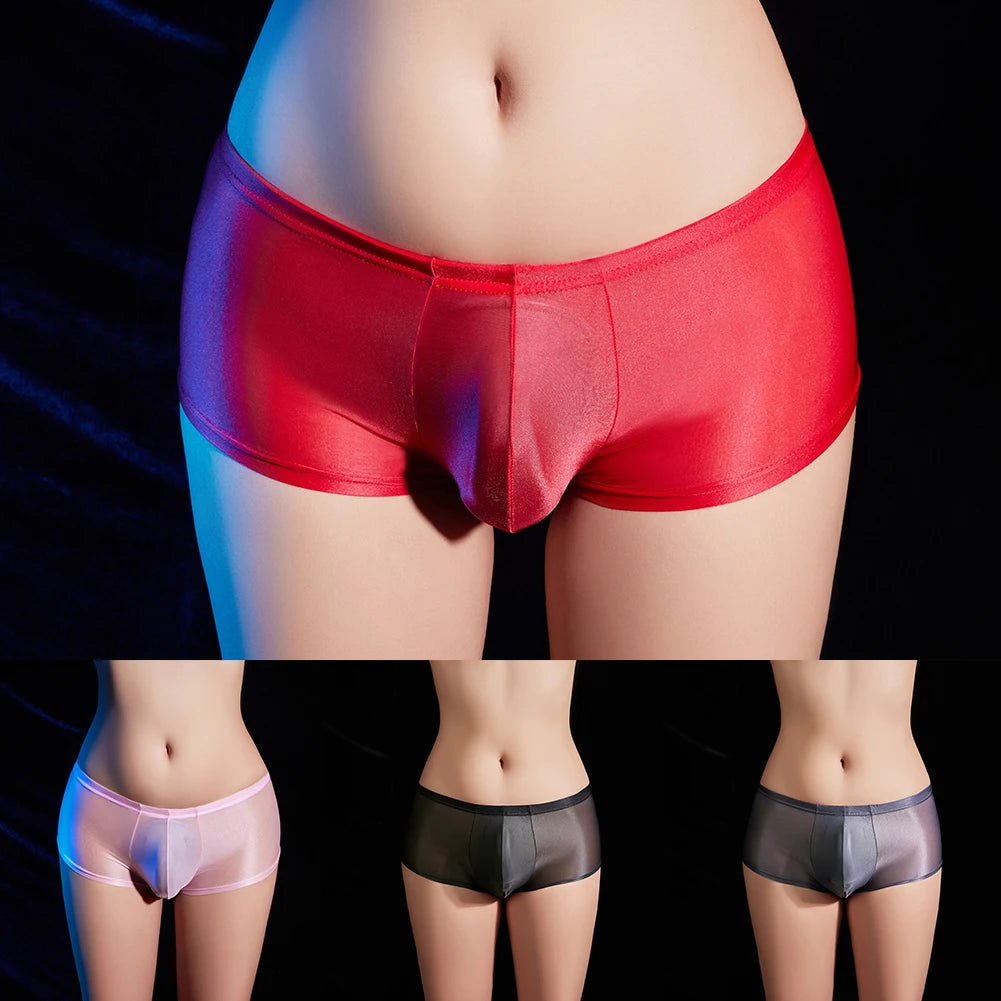 Daily Men Underwear Briefs Shiny Oily Shorts Solid Stretch Underpants Breathable Comfortable Elastic Glossy