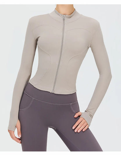 Zipper Long Sleeve Sports Jacket Women Fitness Yoga Shirt Gym Top Activewear Running Coats Push Up Workout Clothes Woman Jacket