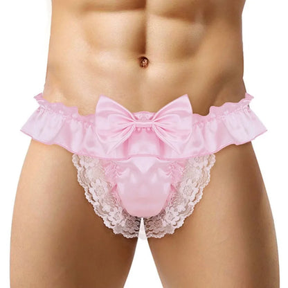 Men Sexy Hollow underpants men Exposed Buttocks Thong Briefs sexy toy mens Panties Sissy Underwear Bowknot Thongs sissy Thongs