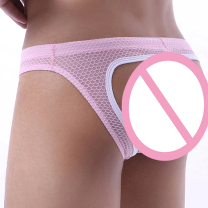 Sexy Men Underpants Thong Jock Strap Man Underwear G String Jockstrap Anal Mesh Buttocks Panties Open Butt Hollow Cueca Hombre
