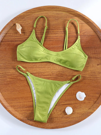 Halter Solid Bikinis New Thongs Swimsuit Women's Swimwear 2026 Bathing Suit High Cut Biquini Mujer Micro Thongs Beach Wear