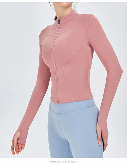 Zipper Long Sleeve Sports Jacket Women Fitness Yoga Shirt Gym Top Activewear Running Coats Push Up Workout Clothes Woman Jacket