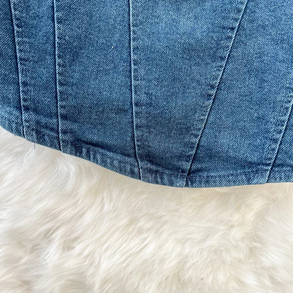 Vintage Denim Tanks Camis for Women Almighty Casual Sleeveless Zipper Spliced Femme Corset Crop Tops Elegant Chic Tank Camisoles