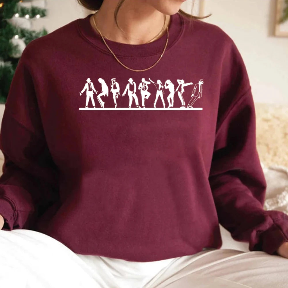 Retro MJ Dance Evolution Sweatshirt King of Pop Graphic Pullover Dance Graphic Shirt Unisex Long Sleeve Sweatshirts Fans Gift