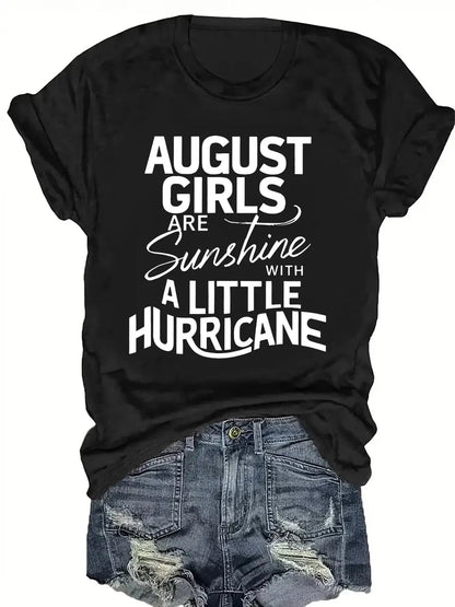 Plus size women's short sleeve T-shirt August Girls Are Sunshine With A Little Hurricane Spring and Summer Must-Haves summer