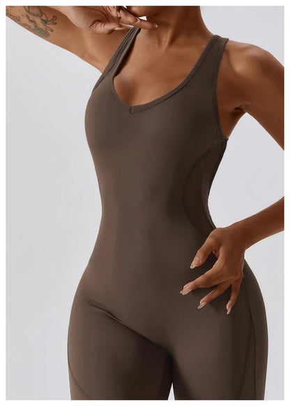 Solid Yoga Jumpsuit One Piece Outfit Fitness Bodysuit Workout Clothes for Women Sportwear Women Buttock lifting Set Activewear