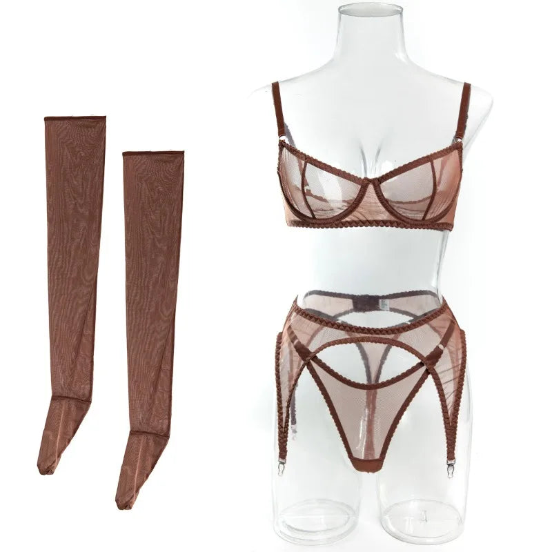 Toucheart Erotic Lingerie with Stockings Mesh Thin Model See-through Patchwork Body Shaping Seductive Women Delicate Underwear