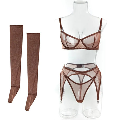 Toucheart Erotic Lingerie with Stockings Mesh Thin Model See-through Patchwork Body Shaping Seductive Women Delicate Underwear