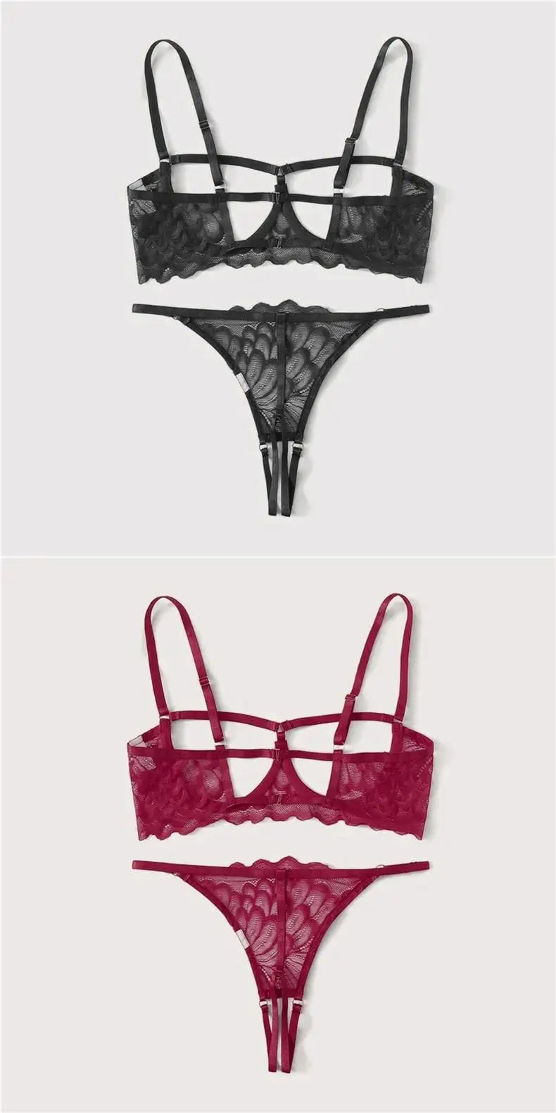 Toucheart 2-piece Set Showing Breasts Sexy Interesting Underwear Women Solid Color Mesh Hollow Out See-through Sexy Lingerie Set