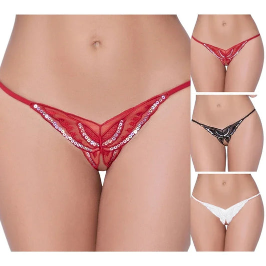 Open Crotch Briefs Thong Transparent T Pants Underwear Ladies Pantys Sexy Lingerie Womens Panties Lace Sequins Embroidery