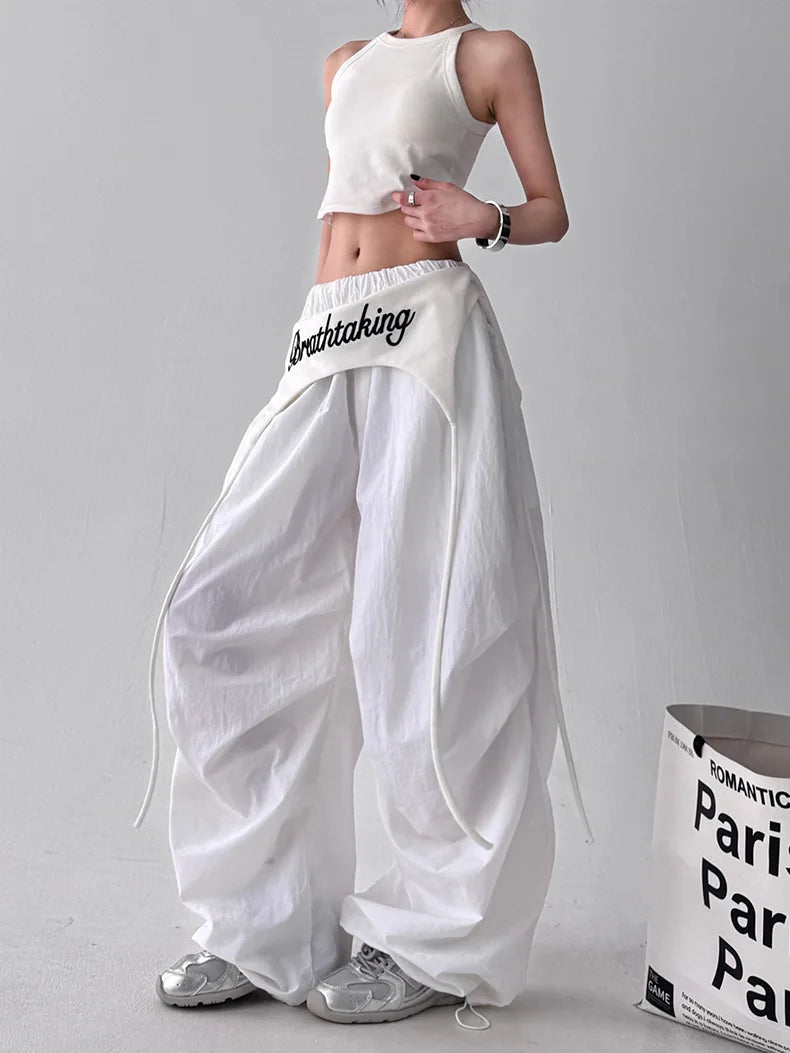 Women's Dance Y2K Style Pants Cross Layer Straps Design Casual Streetwear Wide Leg Cargo Pants For Hip Hop Dance Colorful