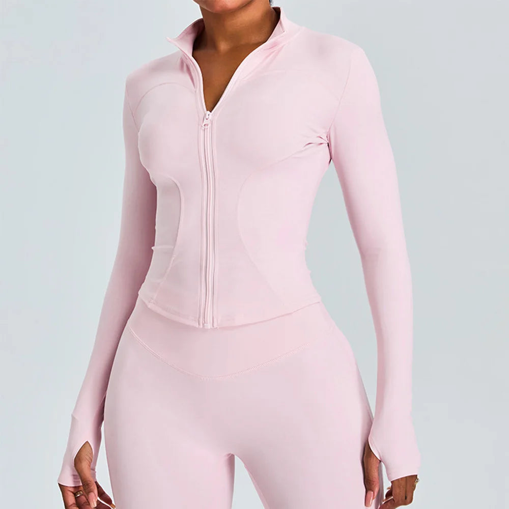 Zipper Long Sleeve Sports Jacket Women Fitness Yoga Shirt Gym Top Activewear Running Coats Push Up Workout Clothes Woman Jacket