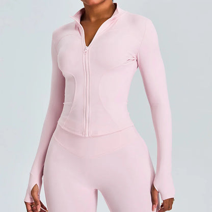 Zipper Long Sleeve Sports Jacket Women Fitness Yoga Shirt Gym Top Activewear Running Coats Push Up Workout Clothes Woman Jacket