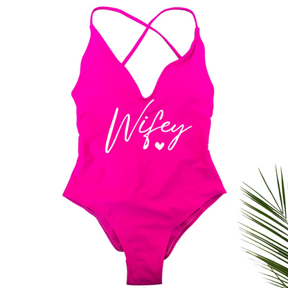 Sexy Padded Wifey One Piece Swimsuit bride Swimwear Women Backless Rose gold Bathing Suit Summer Beachwear monokini Thong