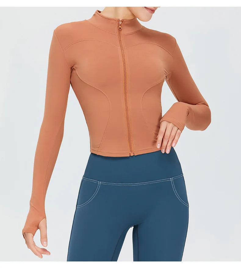 Zipper Long Sleeve Sports Jacket Women Fitness Yoga Shirt Gym Top Activewear Running Coats Push Up Workout Clothes Woman Jacket