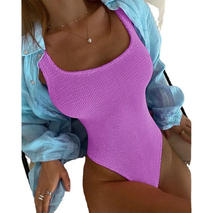 Sexy Ribbed Wrinkled One-piece Bikini Female Swimsuit Women Push Up Bra Swimwear