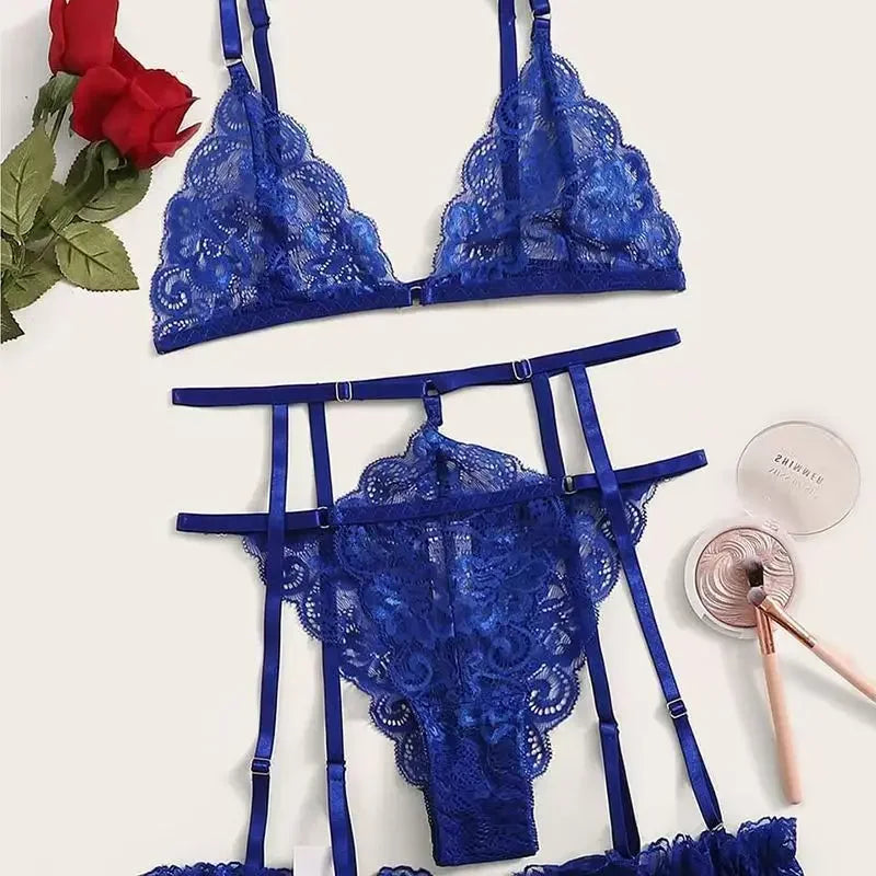 Ladies Fashion Plus Size Lingerie Sleepwear Women Lace Nightie Babydoll Mesh Sexy Nightwear Underwear Bra And Briefs Garter Sets