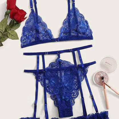 Ladies Fashion Plus Size Lingerie Sleepwear Women Lace Nightie Babydoll Mesh Sexy Nightwear Underwear Bra And Briefs Garter Sets