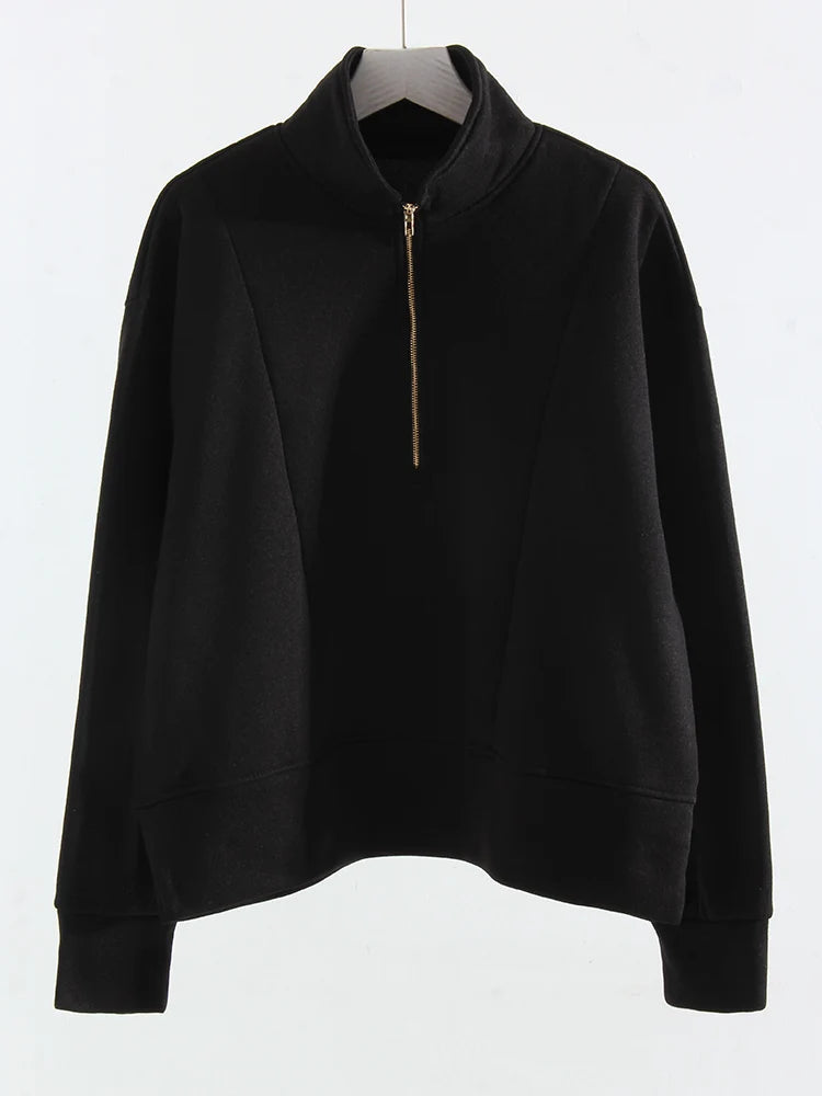 Winter Velvet Sweatshirt For Women With Half Zipper Coats Basic Green Oversize Warm Fleece Half Zip Up Sweatshirt Pullover Women