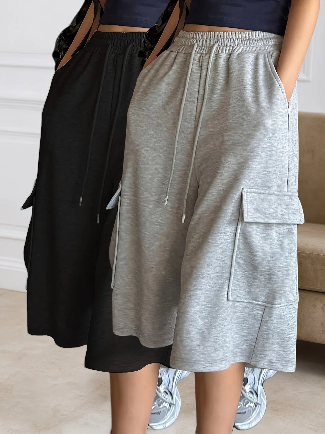 Women Loose Casual Shorts High Waisted Straight Fit Shorts Wide Leg Mid Length Shorts Summer Gray Comfortable Bottoms