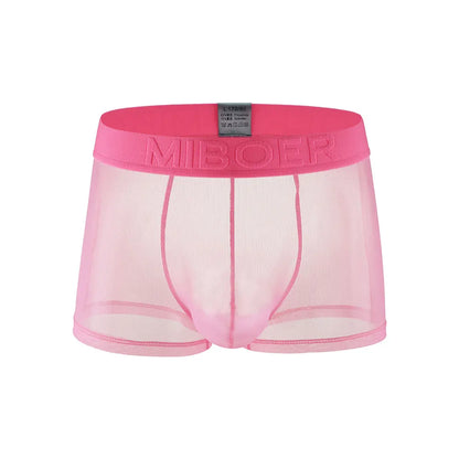 MIBOER Men's Sheer Mesh Boxer Briefs with 3D Contoured Pouch And Embossed Logo Waistband Ultra Thin Breathable Underwear