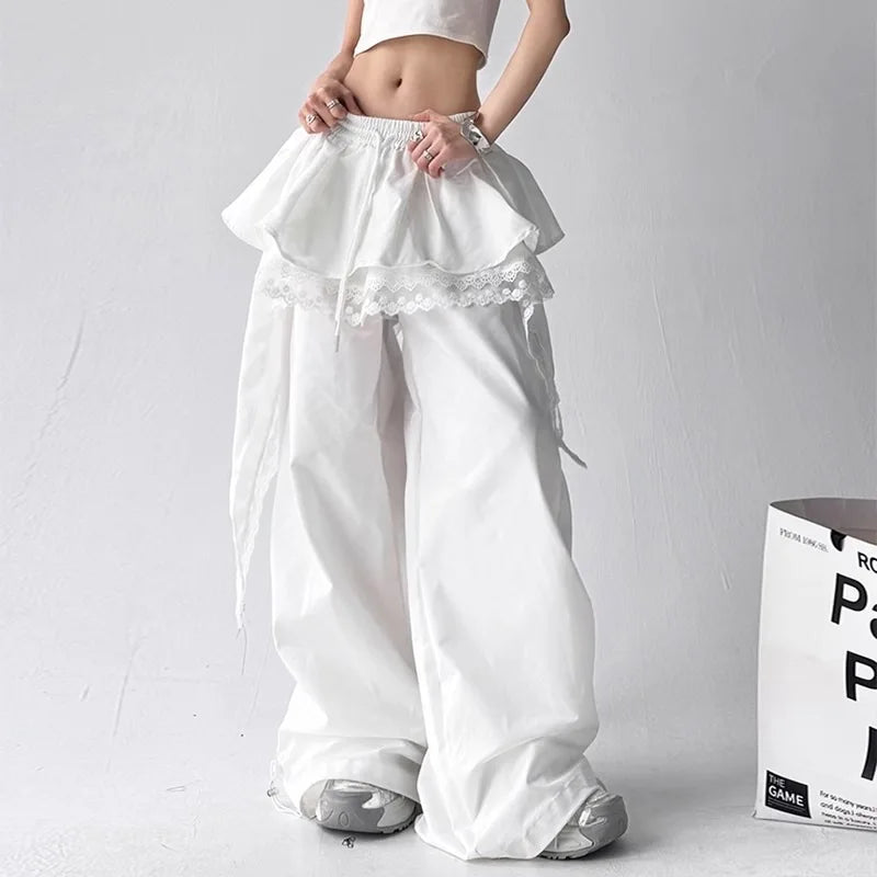 Women's Dance Y2K Style Pants Cross Layer Straps Design Casual Streetwear Wide Leg Cargo Pants For Hip Hop Dance Colorful