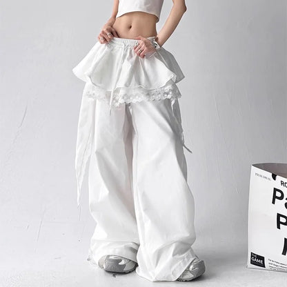 Women's Dance Y2K Style Pants Cross Layer Straps Design Casual Streetwear Wide Leg Cargo Pants For Hip Hop Dance Colorful
