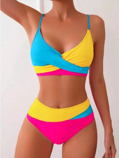 2026 New Patchwork Two-Piece bikini Swimsuit Sexy Women Tight Hollow Swimsuit Backless Swimwear Cross Push Up Beach Bathing Suit