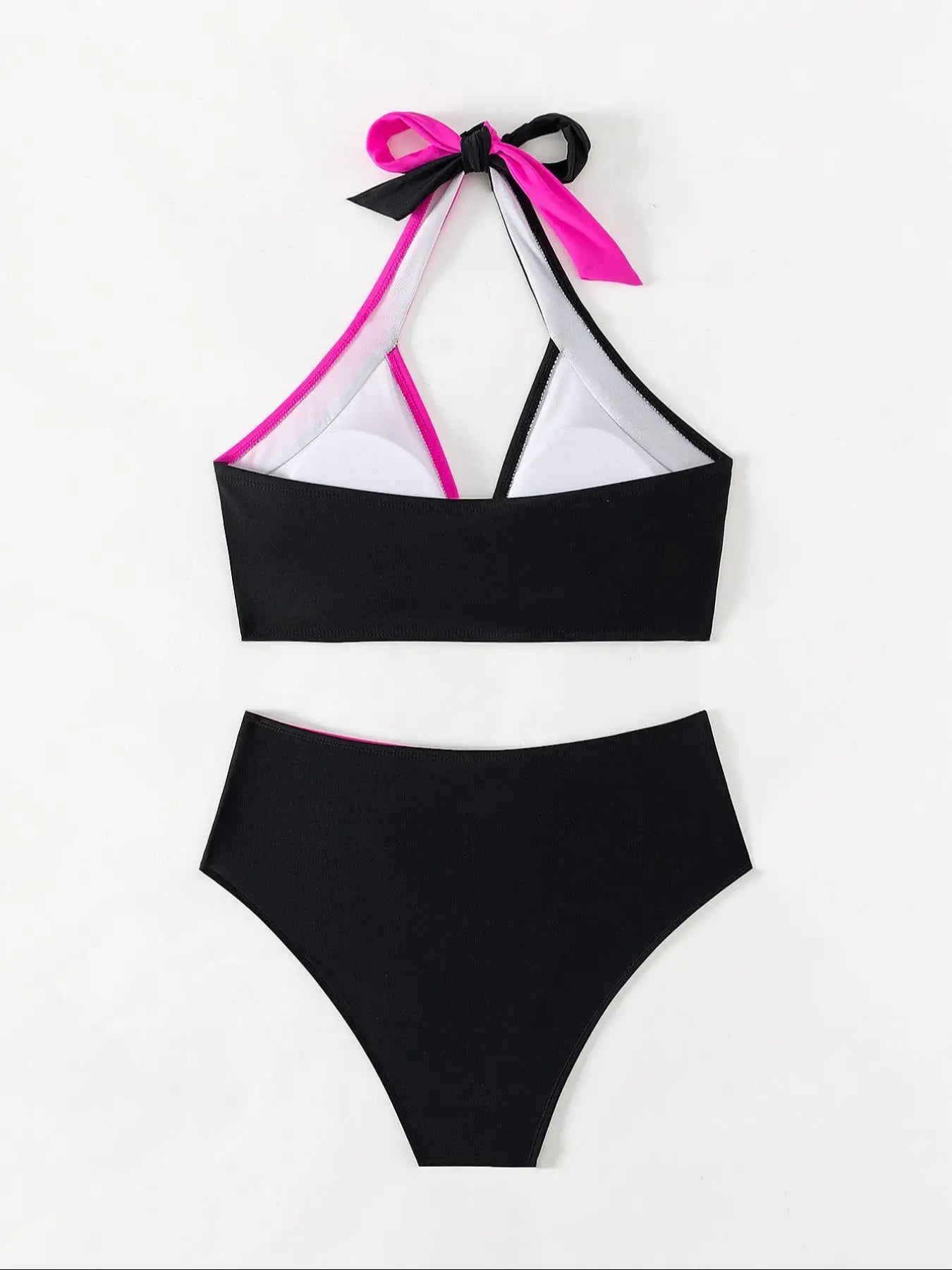 Women's Colorblock Criss Cross Halter Neck Bikini Set, Casual Wrap Swim Top & Swim Bottom Neon Swimsuit for Beach Holiday Vacation, Ladies Swimwear for All Seasons, Bikinis Sets, Beach Bathing Suit, Bikini Swimsuit Outfit, Cl