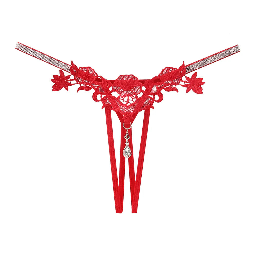Women Sexy Jewelry Diamond Seductive Erotic Thong G-String Perspective Hollowed Out Embroidery Sexy Underwear Girlfriends Gifts