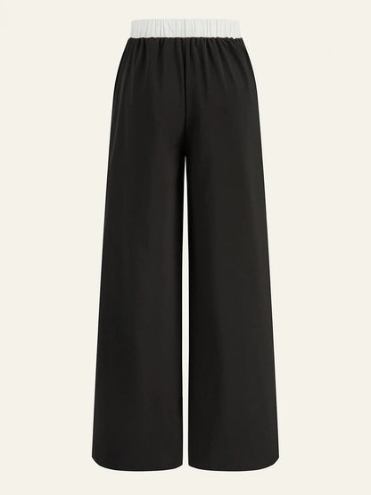Women's Casual Pants, a Must-Have for Trendy Looks, Summer Cool and Unique Style, Sun and Moon Lines Printed with Contrasting Colors, Wide-Leg Casual Pants with White Lines on the Side, Loose and Comfortable Women's Casual Pa