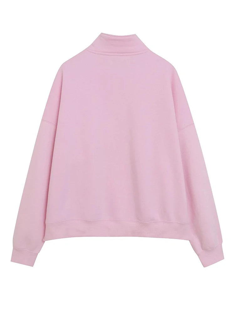 Disney Pink Disneyland Letter Embroidery Cartoon Mickey Minnie Cute Print Sweatshirt Zipper Women Jumper Fleece Pullover Unisex