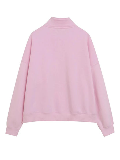 Disney Pink Disneyland Letter Embroidery Cartoon Mickey Minnie Cute Print Sweatshirt Zipper Women Jumper Fleece Pullover Unisex