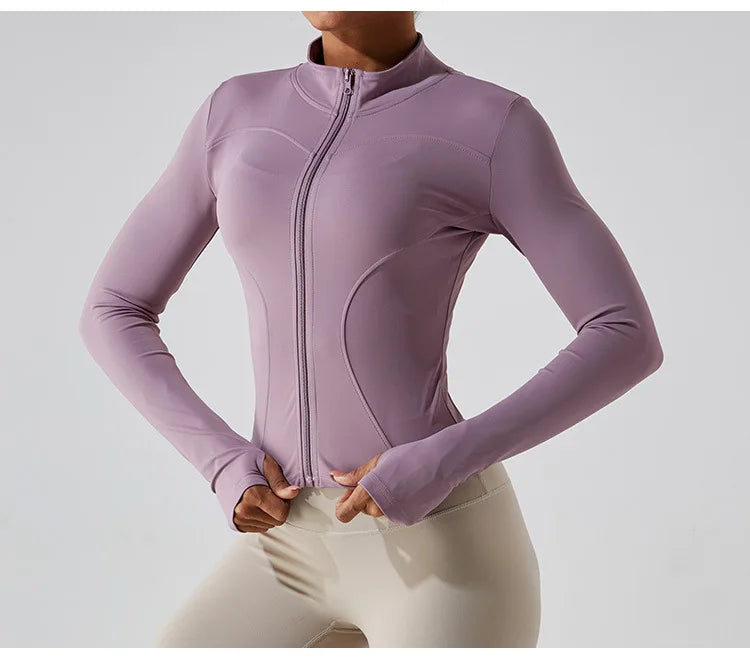 Zipper Long Sleeve Sports Jacket Women Fitness Yoga Shirt Gym Top Activewear Running Coats Push Up Workout Clothes Woman Jacket