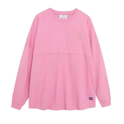 Disney World Letter Mickey Mouse Cartoon Print Embroidery Flares Pearl Pink Sweatshirt Sweet Women Long Sleeve Loose Jumper Tops