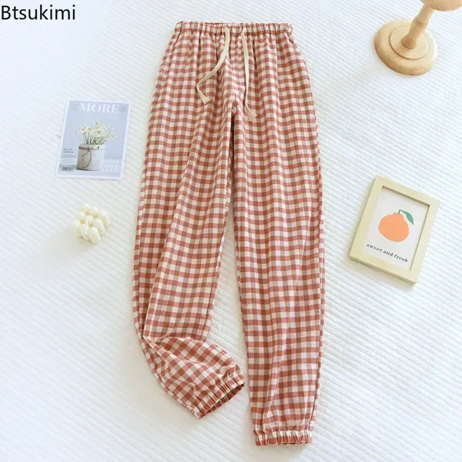 New Women's Casual Home Pants for Couple Plaid Sleepwear Pajama Pants Spring Summer Home Pants for Lovers Men Women Home Bottoms