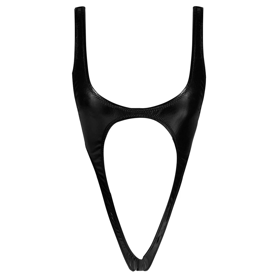 S- XL PU Faux Leather Sexy Extreme Micro Thong Women Swimwear One Piece Swimsuit Female Bather Bathing Suit Swim Monokini K1985C