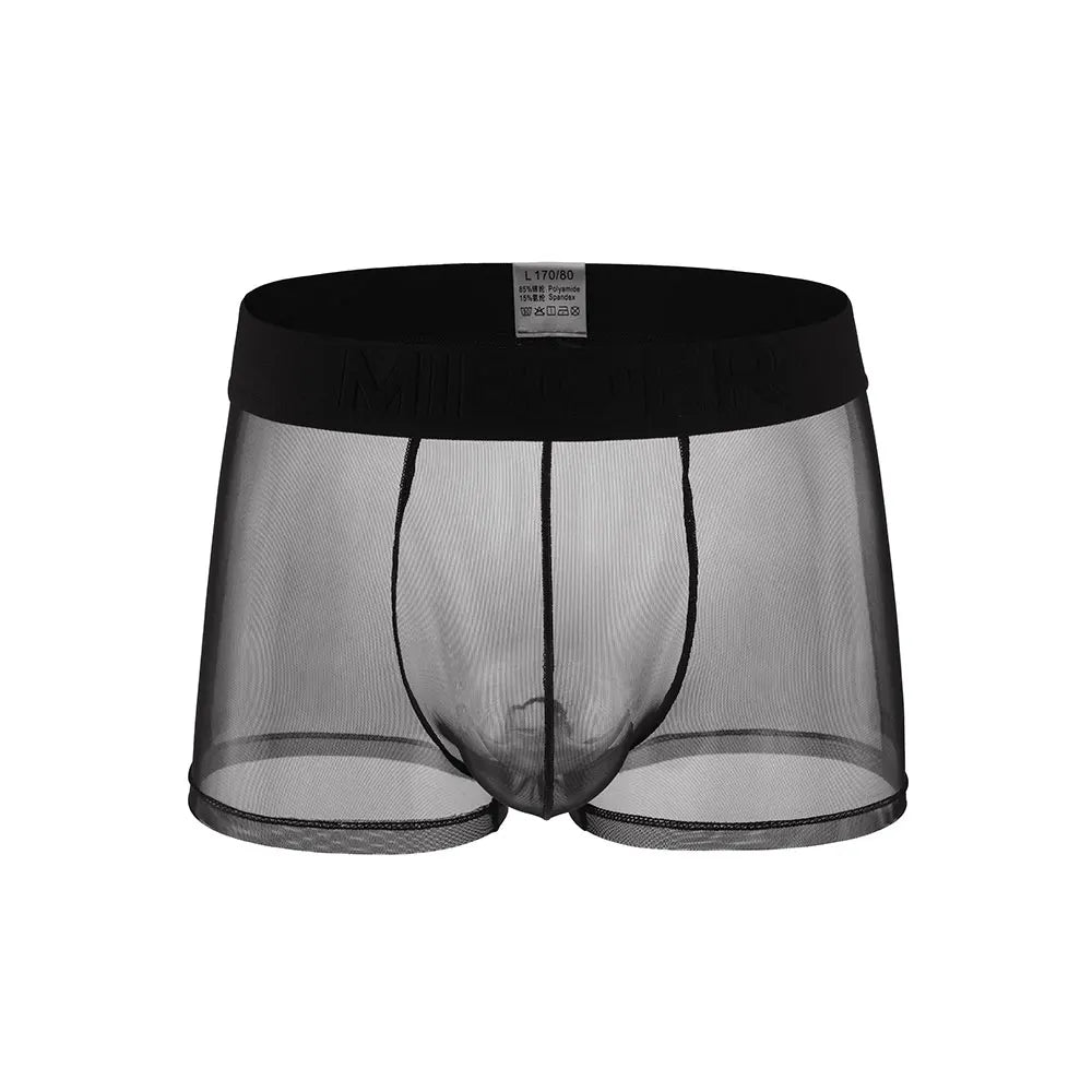 MIBOER Men's Sheer Mesh Boxer Briefs with 3D Contoured Pouch And Embossed Logo Waistband Ultra Thin Breathable Underwear