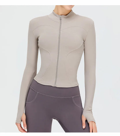 Zipper Long Sleeve Sports Jacket Women Fitness Yoga Shirt Gym Top Activewear Running Coats Push Up Workout Clothes Woman Jacket