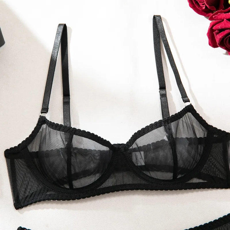 Toucheart Erotic Lingerie with Stockings Mesh Thin Model See-through Patchwork Body Shaping Seductive Women Delicate Underwear